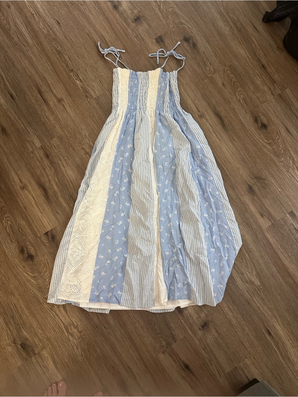 Altar'd State Blue and White Striped & Eyelet Maxi Dress